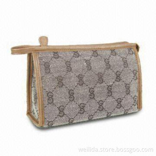 Jacquard Cosmetic Bag with Lining, PVC Leather Trimming and #3 Nylon Zipper